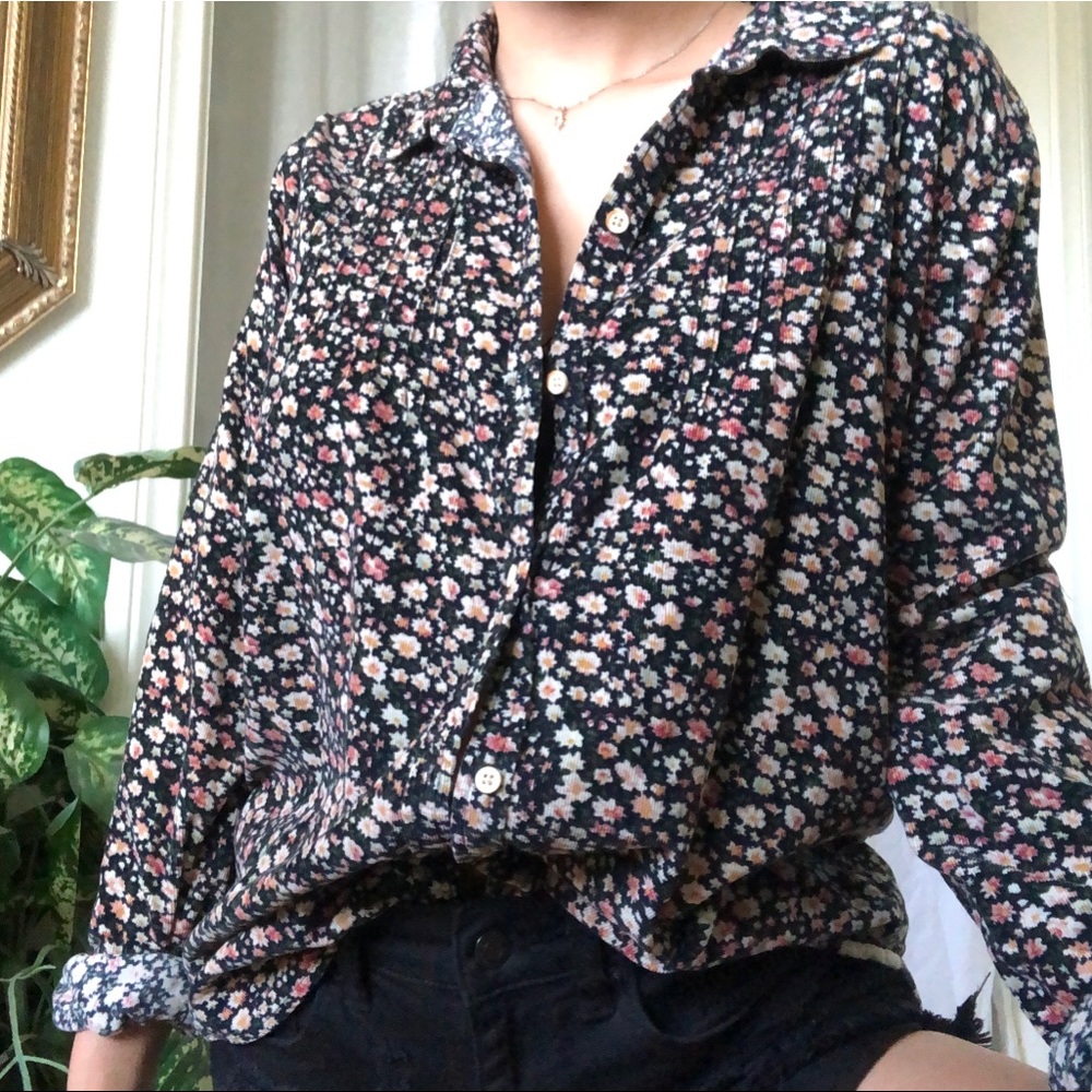 Corduroy Floral Button Up